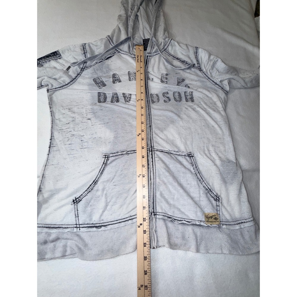 Harley Davidson Hoodie Womens XL Gray Fair Burnout Graphic Zip Up Eagle Logo - Picture 7 of 15